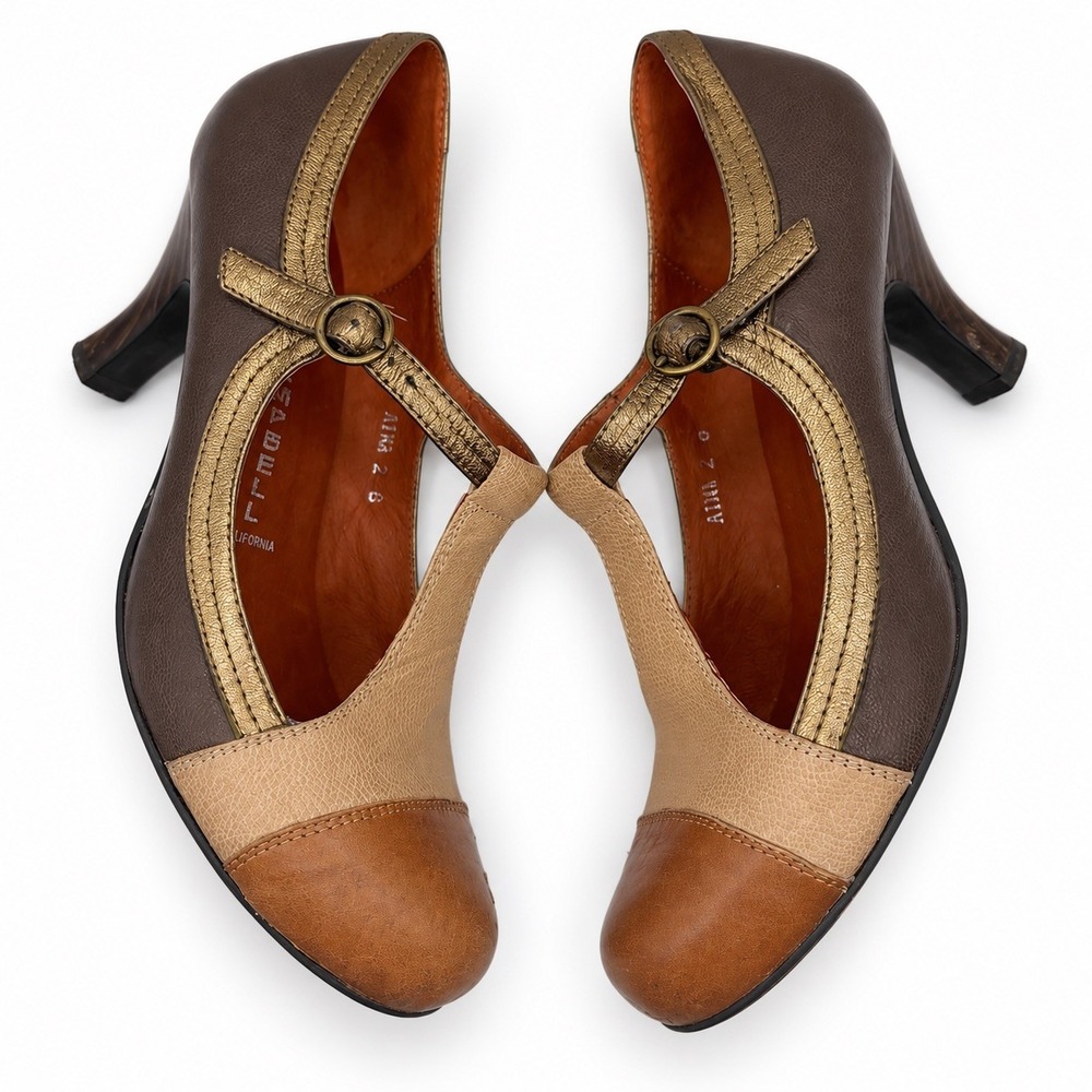 Jeffrey Campbell T-Strap Mary Jane Heels Pumps Brown Flared Heel Retro Size 8